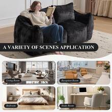 75.2" Wide Giant Bean Bag Couch, Faux Fur Upholstered Lazy Sofa Couch With Pillows, Comfy Loveseat Couch With Large Armrests, Oversized Floor Sofa For Living Room - 黑色 - 查看 7
