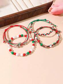 4 قطع/مجموعة أساور عيد الميلاد، أساور مضفرة مخرزة بوهيمية للتكديس لعيد الميلاد