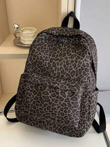 1pc Dark Leopard Print Backpack, Large Capacity, Lightweight, Suitable For Teenagers, High School & College Students, Commuting And Travel - Coffee - View 2