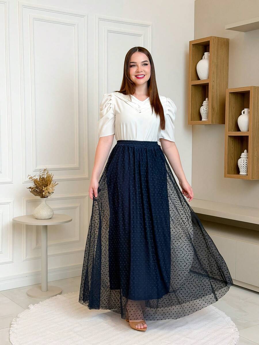 Long Tulle Skirt With Bolster Evangelical Fashion - Navy Blue - View 1