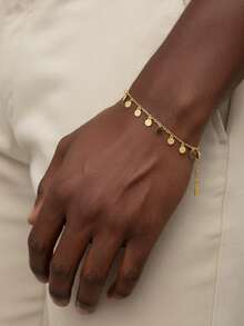 金色波西米亚风金属圆盘流苏女士手链，适合女性日常佩戴的珠宝配饰（圆盘数量随机，以手链长度为准） - 金色 - 查看 2