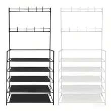 Prateleira de armazenamento para sapatos de metal de 31,5" de largura - Organizador multicamadas para sapatos, chapéus, bolsas e utensílios de cozinha - Móveis independentes para entrada/sala de estar/cozinha - Fácil montagem, sem necessidade de ferramentas, design compacto, resistente e durável, essencial para a casa