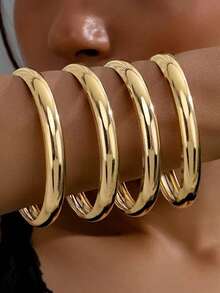 2pcs Fashionable Exaggerated Metal Pattern Bangle Bracelets, Suitable As Gifts For Friends
