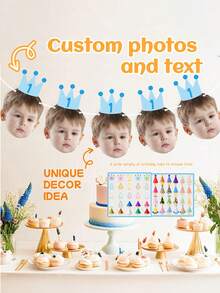 7/14/21-Piece Custom Portrait Birthday Banner Set, Custom Birthday Photo Banner, Face Banner, Birthday Banner, Birthday Hat, Children's Gift, Birthday Party Banner, Personalized Gift, Christmas Gift. - Sky Blue - View 10