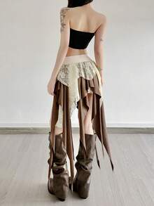 Chân váy ren phối màu, vạt bất đối xứng dành cho nữ, thích hợp cho lễ hội, buổi hòa nhạc, đi biển, kỳ nghỉ. - Màu be - Xem 6