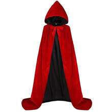 ALIZIWAY Hooded Cape Reversible Velvet Cloak Lined With Satin Renaissance Medieval Halloween Christmas Cosplay Costume{"Color_name":"Reversible-RedVelvetandBlackSatin","Size_name":"Large"} - Reversible-RedVelvetandFBlackssatin - View 5