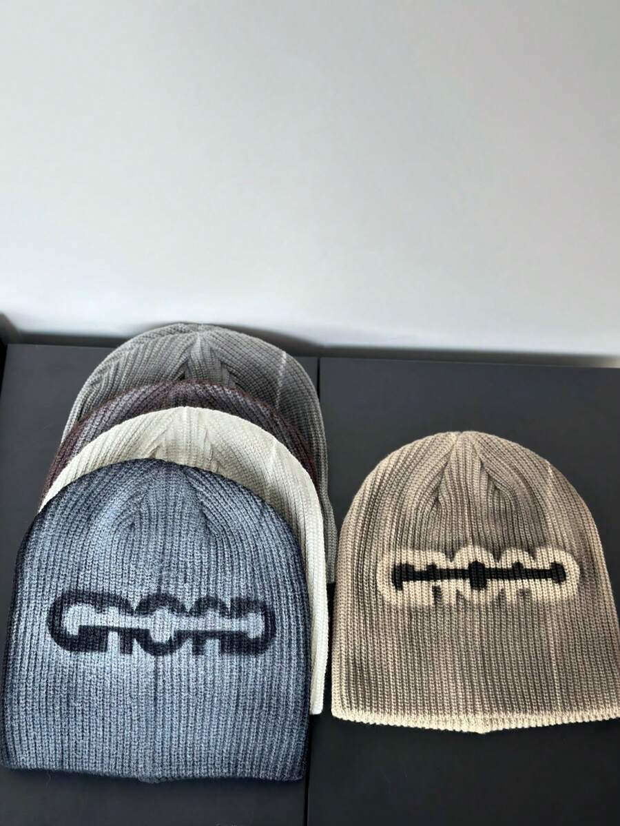 1pc Fashionable Street-Style Casual Asymmetrical Pattern Warm Oversized Unisex Knit Beanie Hat - Irregular Graffiti Knitted Hat - View 1