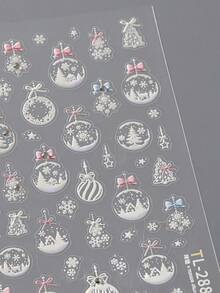 1pc Pink Fireworks Christmas Tree Nail Stickers, 5D Glitter Design With Bow, Snowflake And Star Decor, Holiday Shiny Nail Decals For Girls Holiday Party Nail DIY - Multicolor - View 1