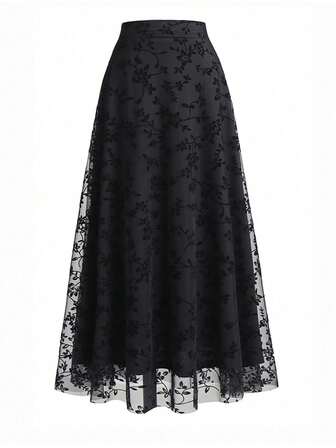 秋/春女士优雅通勤植绒网眼裙，办公室小黑裙