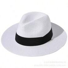 Womens Mens Wide Brim Straw Panama Hat Fedora Summer Beach Sun Hats UPF Straw Hat For Women - trắng - Xem 3