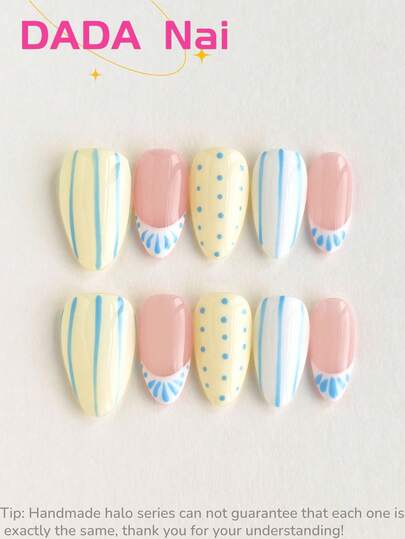 10 Pcs Handcrafted Acrylic Press On Nails, Nails Supplies, Almond Nails, Press On Nails Short, Blue Nails Yellow Nails Grey Nails, Christmas Nails, Cheap, Cute Nails, French Tip Nails, Polka Dot Nails, Fall Press On Nails, Wedding Nails, Party, Hand Painted, Fake Nails, Nail Art, Nail Set, Gelx, Uv Light Nails, With Nail Tools, For Women & Girl Handmade Press On Nails