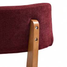 Set Of 2 Mid-Century Modern Dining Chairs, Solid Wood Legs, Fabric Upholstered Seat For Kitchen, Dining Room Or Office - Red - View 9