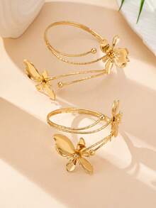 Set de 2 piezas de brazalete y pulsera vintage elegante con diseño floral para mujeres, adecuado para regalos, fiestas, banquetes y uso diario