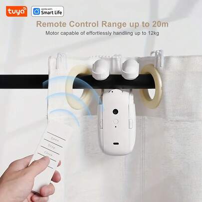 Wi-Fi Graffiti Smart Roman Curtain Track Robot (Including Gateway And Remote Control), APP Control Automatic Opening Of Roman Curtain Track, Type-C Charging Port, Standby Power Consumption 180UA, 10 Seconds/Meter Moving Speed When Working, Maximum Stroke 20 Meters, APP Control Distance, Roman Curtain Track (Suitable For Diameter 2.1-3.8cm)