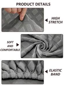 1pc Autumn/Winter Large Houndstooth Jacquard Sofa Seat Cushion Cover, Leaf Embossed, Elastic Removable & Machine Washable, Suitable For Bedroom Living Room Sofa Cushion, Home Decor - Grey - View 4