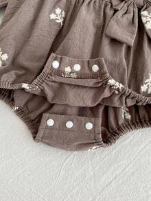 韩版春秋季长袖婴儿花卉刺绣蕾丝领女宝宝连体衣 - 灰色 - 查看 6