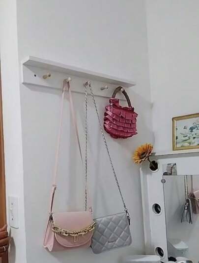 Cabideiro De Parede Em MDF Com 5 Ganchos De Pinus Organizador De Bolsas Blusas Hall De Entrada