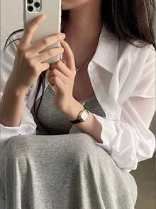 2026 Spring/Summer Lightweight Semi-Sheer Women's Long Sleeve Tie-Front Button-Down Shirt - White - View 3