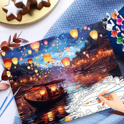 1 件 DIY 无框帆布数字油画艺术简单有趣的成人数字油画家庭手工帆布画家居墙面装饰帆布画，或放松和装饰 - 生日、感恩节和圣诞节送给妈妈、奶奶和朋友的理想礼物