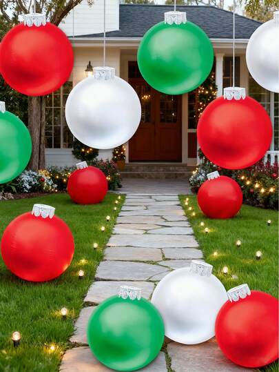1个大型充气球，户外装饰，巨型充气圣诞球，户外圣诞装饰品，适用于前门、庭院和新年庆祝活动（PVC材质），圣诞家居装饰，圣诞礼物，圣诞装饰品