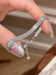 1pc Elegant Stainless Steel Non-Fading Pendant Bracelet, Perfect For Anniversary, Valentine's Day, And Everyday Fashionable Wear - Silver - View 1