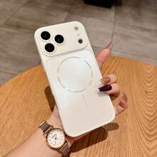 1pc Matte TPU Soft Edge Magnetic Adsorption Acrylic Backplate Protective Phone Case, Classic White Phone Cover Compatible With Iphone 17 Pro Max, 16 Pro, 17 Air, 15 Pro Max, 14/13 Pro Max - White - View 2