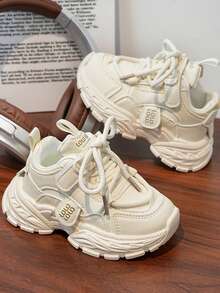 1 Pair Kids' Casual Sneakers, Platform, Lightweight Breathable, Suitable For Daily Outings And Shopping - White - View 1