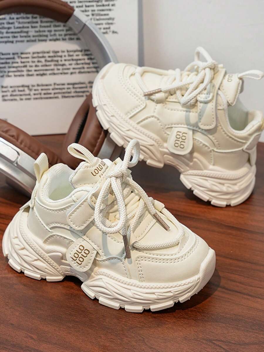 1 Pair Kids' Casual Sneakers, Platform, Lightweight Breathable, Suitable For Daily Outings And Shopping - White - View 1