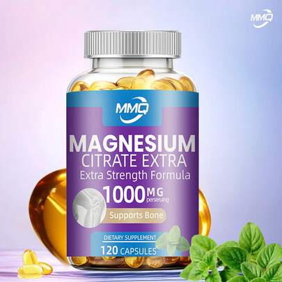 Citrato de Magnesio, 1000 MG, promueve la salud ósea, articular, cardíaca y del sueño, y relaja, suplementos de magnesio, sin gluten, para hombres y mujeres, 120 unidades.