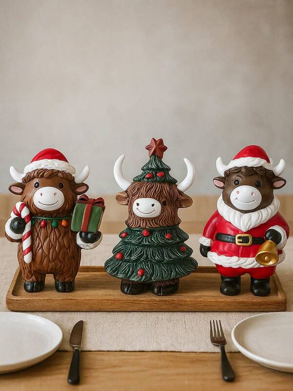 1/3pcs Resin Highland Cow Christmas Table Decor, Table/Party Decorations