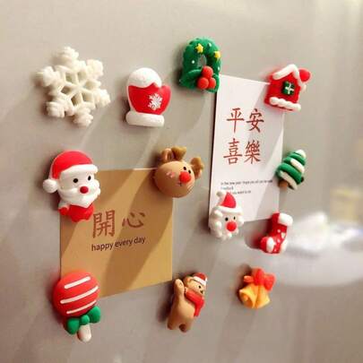 1/6/12 Christmas Themed Refrigerator Stickers 3D Cute Santa Claus, Snowman, Christmas Tree And Other Styles - Resin Material | Home Decoration | Role-Playing Accessories | Miniature Model | Magnetic Refrigerator Stickers | Perfect Gift For Holiday Celebrations, Suitable For Christmas And Holiday Gifts (Product Packaging With Built-In Magnets, Needs To Be Used With Self-Adhesive)