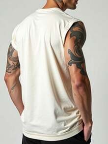 Men's Macho Tank Top, Low-Cut Bodybuilder Style, Workout Gym, 100% Premium Cotton - Champán - Ver 5