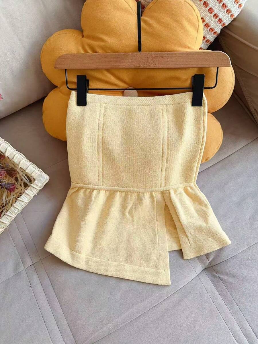 Modal Blouse Strapless In Modal Peplum Knit, Style And Comfort For Any Occasion Women's Fashion - Yellow - View 1