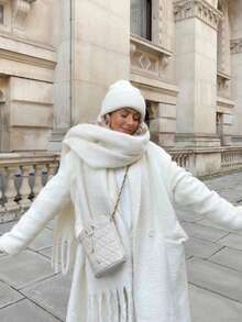 1 pieza Bufanda de invierno blanca con flecos para mujer, con múltiples formas de usar, como turbante, chal, bufanda, regalo para damas, bufanda cálida contra el viento y el frío de uso multifuncional, para viajes diarios y otros usos