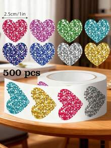 1 Rollo (500 piezas) Pegatinas con forma de corazón de colores, 1 pulgada, 8 colores, impresas (no holográficas), pegatinas de PVC removibles, fáciles de pelar y pegar, adecuadas para portátiles, botellas, scrapbooks, equipaje, sobres, decoración DIY, Navidad, Año Nuevo, fiestas de San Valentín, envoltura de regalos