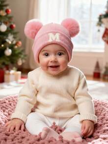 1 件刺绣个性化婴儿针织帽幼儿儿童 26 个字母无檐小便帽工艺女婴骷髅帽适合婴幼儿女孩日常佩戴 0-3 岁 - 粉色 - 查看 4