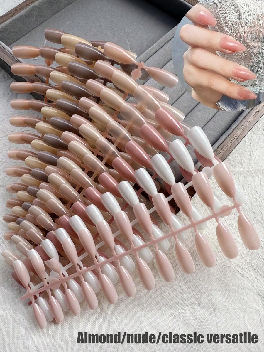 Bộ 120/240 móng giả màu nude hình hạnh nhân, phong cách tối giản thanh lịch, phù hợp cho nữ giới sử dụng hàng ngày (hình hạnh nhân dài vừa). - Nhiều màu - Xem 1