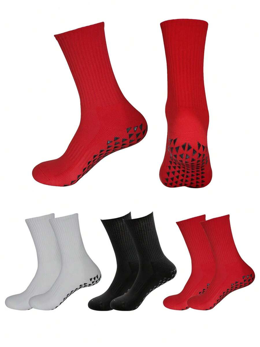 1 Pair Kids' Solid Color Anti-Slip Reinforced Sole Football/Yoga Socks, Thick Terry Cushion Mid-Calf Socks For Teens Aged 11-18