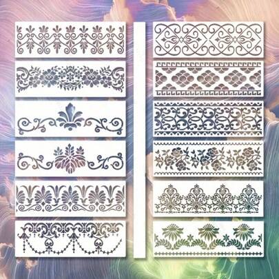 12 件复古艺术图案绘画模板镂空彩色绘画模板，墙壁相册装饰模板，PET 材质可水洗，可重复使用，适用于水彩画、石画、涂鸦相册、刮擦等。装饰在墙壁、纸张、纺织家具工艺品上，返校、母亲节、妈妈的礼物、返校、学校用品