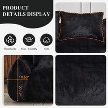 75.2" Wide Giant Bean Bag Couch, Faux Fur Upholstered Lazy Sofa Couch With Pillows, Comfy Loveseat Couch With Large Armrests, Oversized Floor Sofa For Living Room - 黑色 - 查看 4
