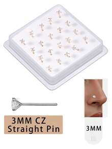 20PCS Golden Silvery Thin Nose Studs Set For Women Men 1.5mm-4mm Shiny CZ Nose Pins With L Shape, Straight, And Ball End – Nose Piercing Jewelry Case - Straight Pin - View 14