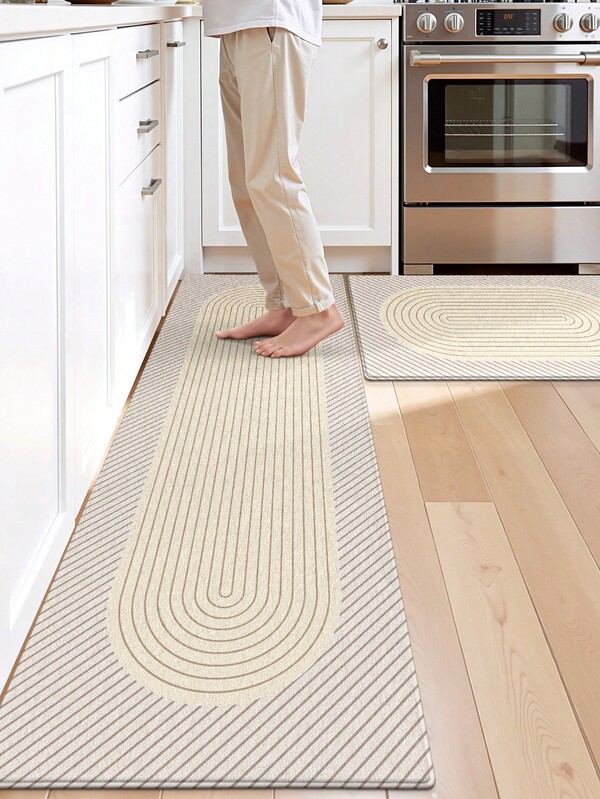 1 قطعة سجادة مطبخ عتيقة، سجادة منطقة، مصنوعة من مواد شبيهة بالصوف، سميكة، مخططة، بسيطة، كريمة، ناعمة وهادئة، قابلة للغسل في الغسالة، قابلة للطي، مناسبة للمطبخ والحمام وغرفة الطعام والممر والحفلات والتجمعات والأعياد والمناسبات وديكور الحديقة والمنزل وغرف المعيشة والاحتفالات