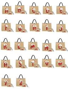 Linen Tote Bag, Including A Printed Initials A-Z Tote Bag And A Printed Small Bag, Letters, Flowers, Christmas Gift, Mother'S Day Gift, Personalized Gift Package, Yellow Linen BlackTote Bag With Black Buckle, Combination Of Small And Large Bags, Suitable For Weddings, Birthdays, Beaches, Holidays - Multicolor - View 2