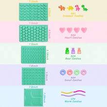 7Pcs Gummy Bear Molds Silicone, Nonstick Gummy Chocolate Candy Worm Molds With 2 Droppers Convenient Filling, Includes Bear, Worm, Dinosaur, Donut And Heart, 218Cavity - 綠色 - 查看 2