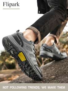 Flipark زوج من أحذية السفر والتنزه الخارجية للرجال، مضادة للانزلاق، للتنزه في الصحراء، باللون الرمادي الأسود، قابلة للتنفس، ذات نعل سميك، منخفضة الرقبة للخارج، التنزه، التنزه - رمادي - مشاهدة 2