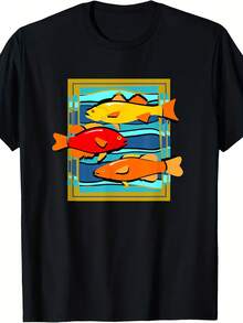 Colorful Abstract Fish Print T-Shirt T-Shirt - Style 16 - View 1