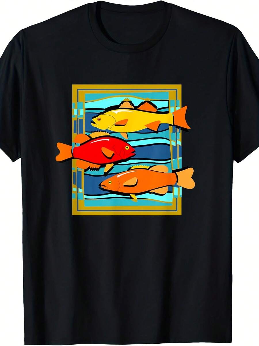 Colorful Abstract Fish Print T-Shirt T-Shirt - Style 16 - View 1