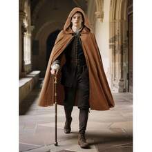 Medieval Hooded Renaissance Cape Vintage With Hood Men And Women Halloween Cosplay - 棕色 - 查看 7