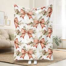 1 pieza Manta de felpa cómoda con estampado de moño navideño, de uso múltiple, lavable a máquina, regalo ideal para familia, amigos y uno mismo, cumpleaños
