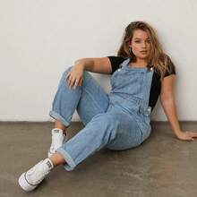 Petos holgados de mezclilla lavada sin estiramiento de talla grande, pantalones harem de uso casual para cualquier temporada